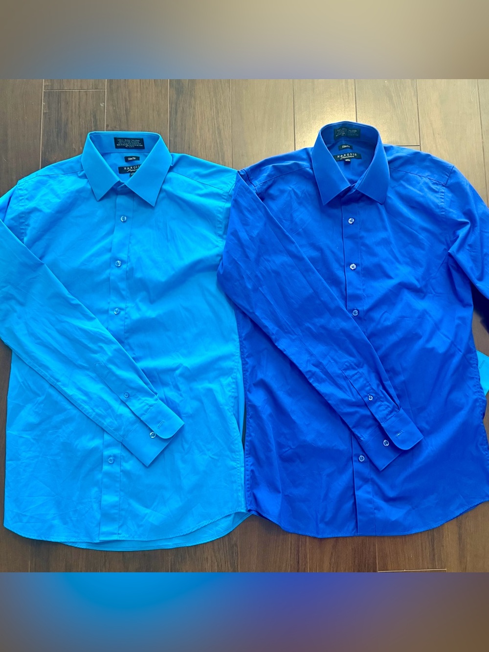 Marquise Men's Twin Blue Dress Shirts - Aqua & Cobalt Sz 14.5” XS S